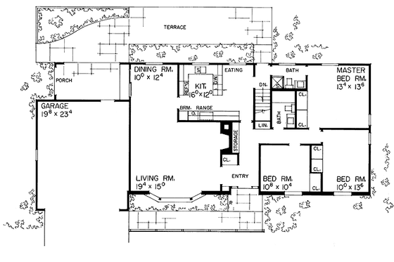 Floor Plan - Main Floor for Ranch House Plan #72-504 - 3 bed, 2 bath