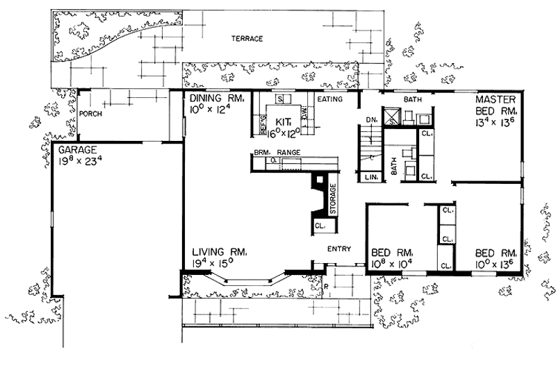 House Design - Floor Plan - Main Floor for Ranch House Plan #72-504 - 3 bed, 2 bath