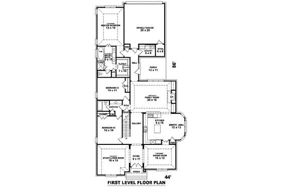 Floor Plan - Main Floor for European House Plan #81-1280 - 4 bed, 3 bath