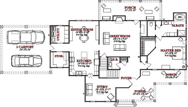 Farmhouse Floor Plan - Main Floor Plan #63-362