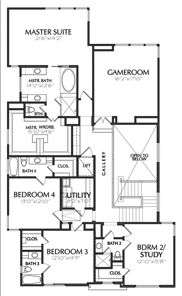 Architectural House Design - Contemporary Floor Plan - Upper Floor Plan #1021-12