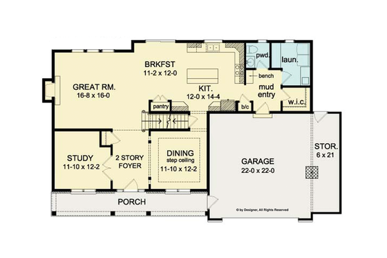 Floor Plan - Main Floor for Colonial House Plan #1010-37 - 4 bed, 2.5 bath