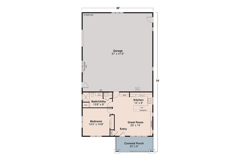 House Blueprint - Floor Plan - Main Floor for Craftsman House Plan #124-1419 - 1 bed, 1 bath