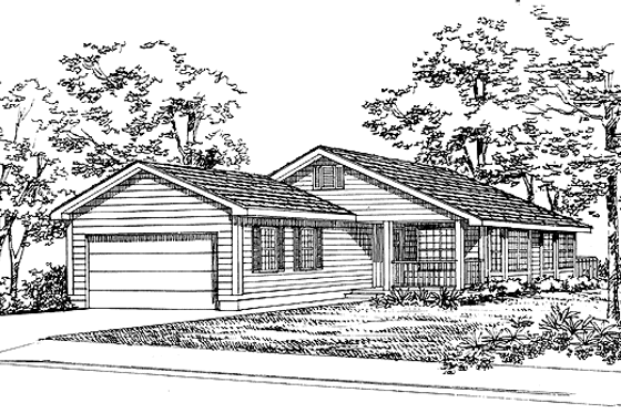 Exterior - Front Elevation 3 for Ranch House Plan #72-1039 - 4 bed, 2 bath