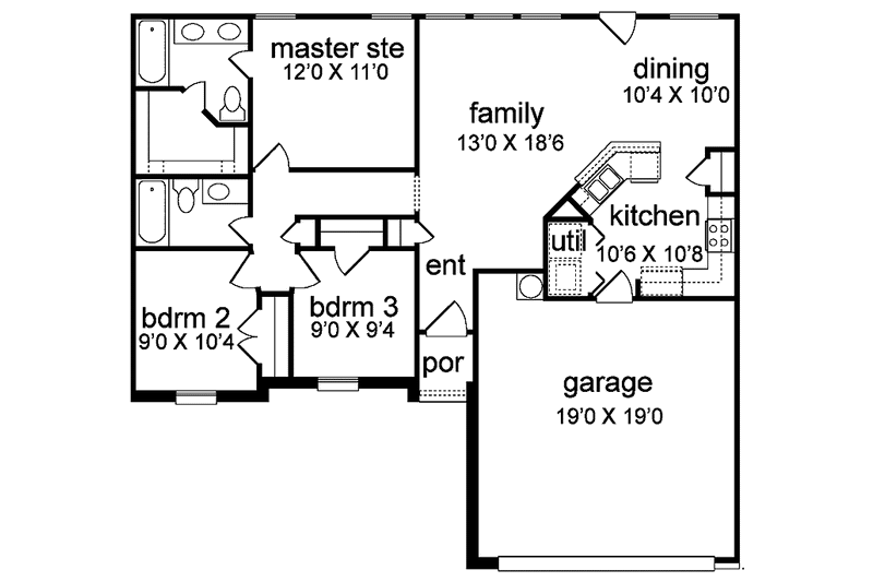 Home Plan - Floor Plan - Main Floor for Traditional House Plan #84-744 - 3 bed, 2 bath
