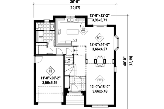 Floor Plan - Main Floor for European House Plan #25-4568 - 4 bed, 2 bath