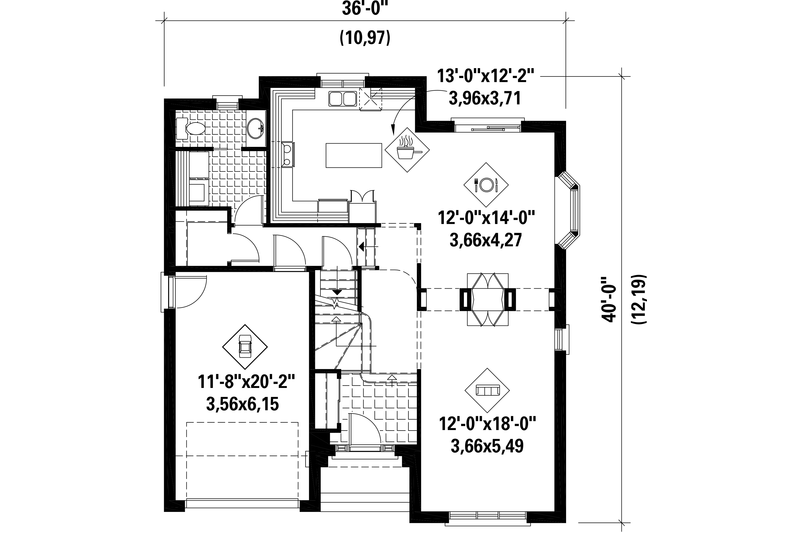 Home Plan - Floor Plan - Main Floor for European House Plan #25-4568 - 4 bed, 2 bath