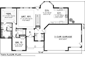 Floor Plan - Main Floor for Ranch House Plan #70-1046 - 2 bed, 2 bath