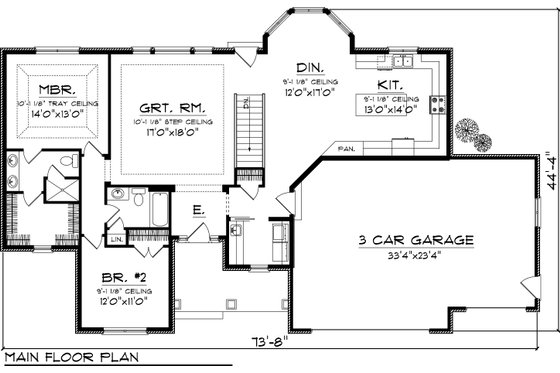 Floor Plan - Main Floor for Ranch House Plan #70-1046 - 2 bed, 2 bath