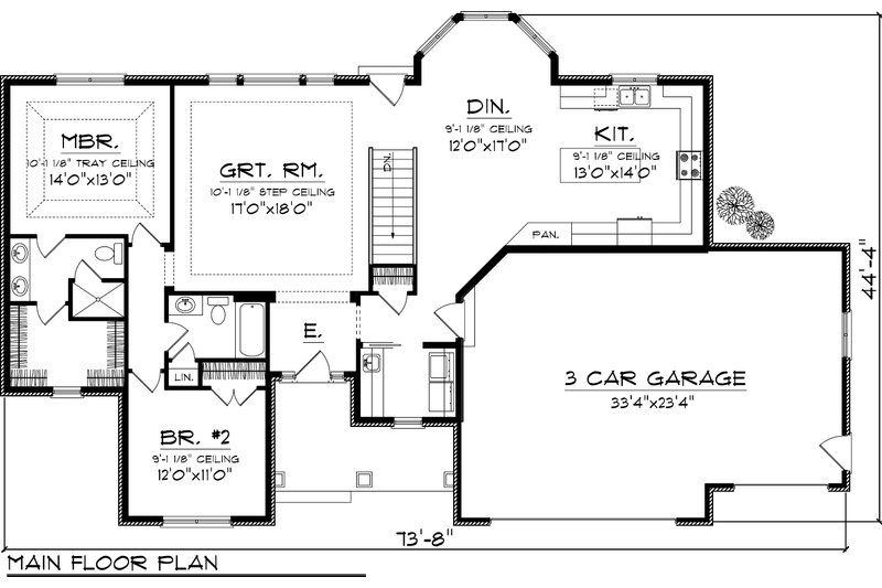 Architectural House Design - Floor Plan - Main Floor for Ranch House Plan #70-1046 - 2 bed, 2 bath