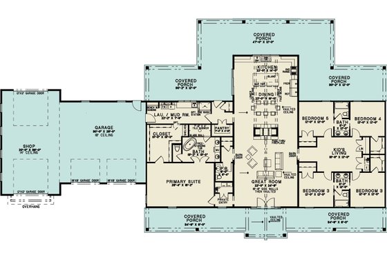 Floor Plan - Main Floor for Barndominium House Plan #923-401 - 5 bed, 3.5 bath