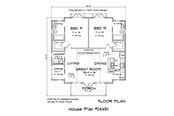 Floor Plan - Main Floor 1 for Cottage House Plan #513-2244 - 2 bed, 2 bath