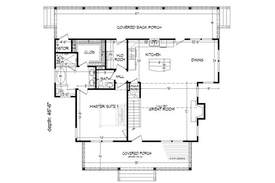 Floor Plan - Main Floor for Cabin House Plan #932-48 - 3 bed, 3.5 bath
