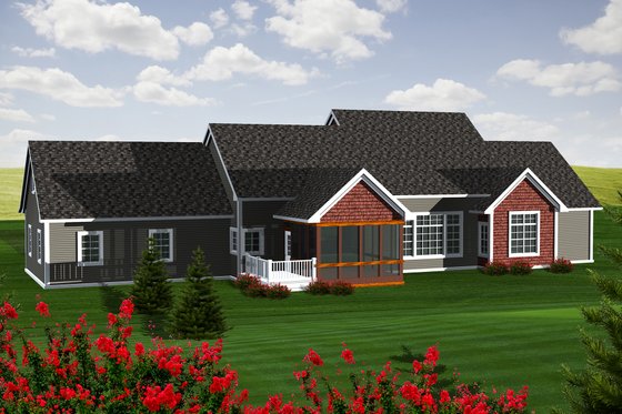Exterior - Rear Elevation for Ranch House Plan #70-1140 - 2 bed, 2.5 bath