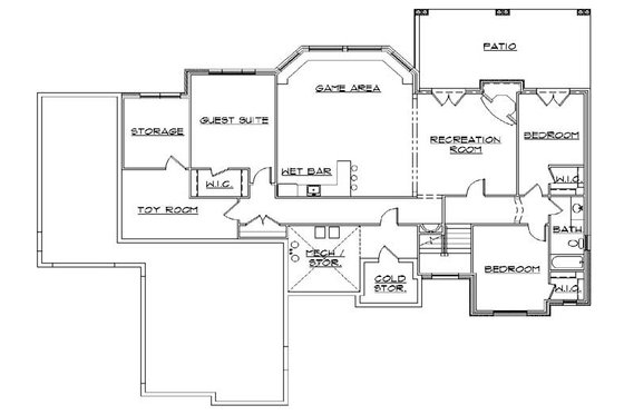 Floor Plan - Lower Floor for European House Plan #5-359 - 5 bed, 3.5 bath