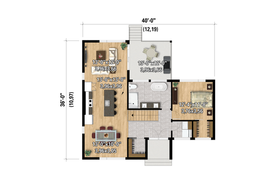 Floor Plan - Main Floor for European House Plan #25-5016 - 1 bed, 1 bath