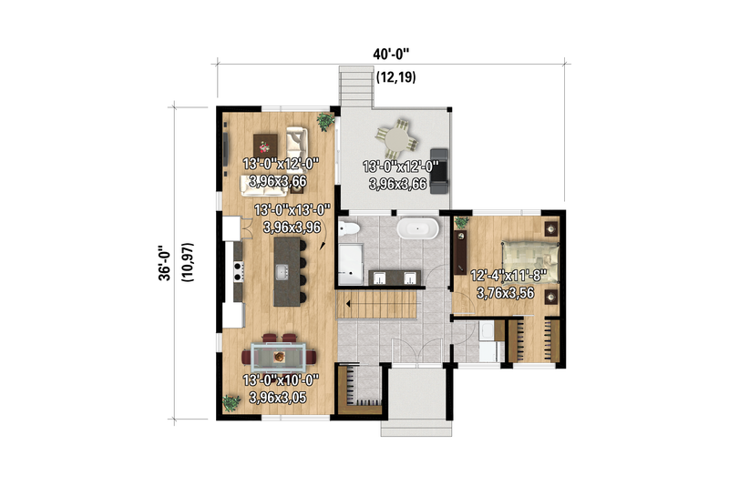 Architectural House Design - Floor Plan - Main Floor for European House Plan #25-5016 - 1 bed, 1 bath