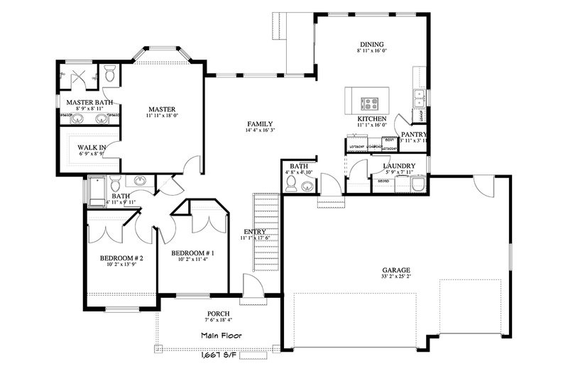 Architectural House Design - Floor Plan - Main Floor 1 for Ranch House Plan #1060-11 - 6 bed, 3.5 bath