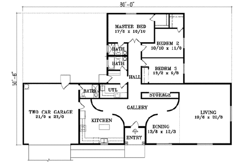 Home Plan - Floor Plan - Main Floor for Country House Plan #1-1436 - 3 bed, 3 bath