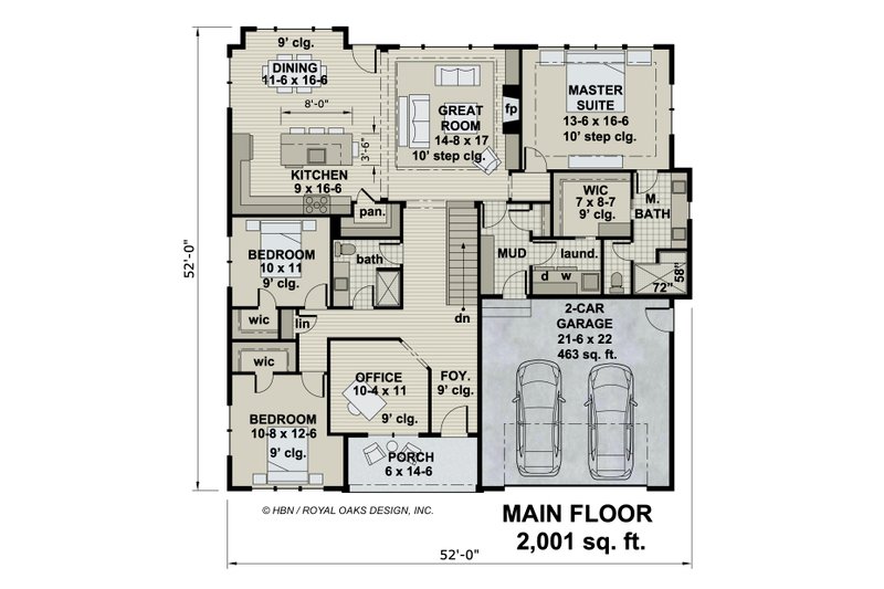 Architectural House Design - Floor Plan - Main Floor for Farmhouse House Plan #51-1185 - 3 bed, 2 bath
