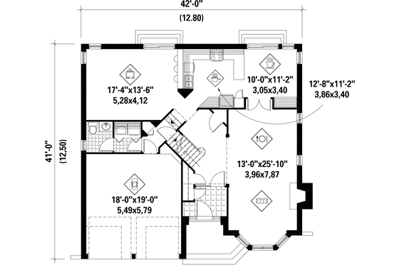 Floor Plan - Main Floor for European House Plan #25-4857 - 3 bed, 2 bath