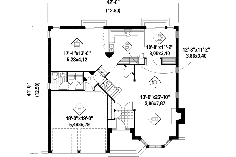 Dream House Plan - Floor Plan - Main Floor for European House Plan #25-4857 - 3 bed, 2 bath