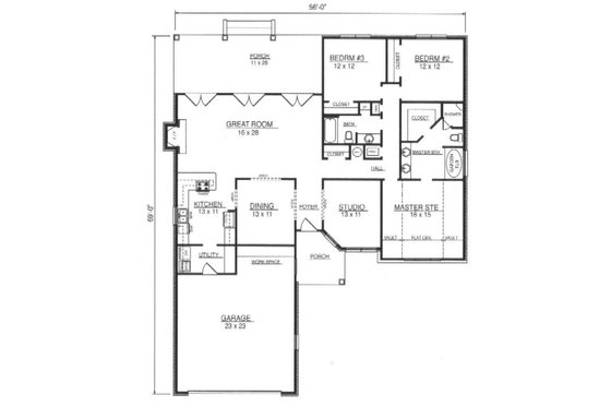 Floor Plan - Main Floor for European House Plan #14-253 - 3 bed, 2 bath