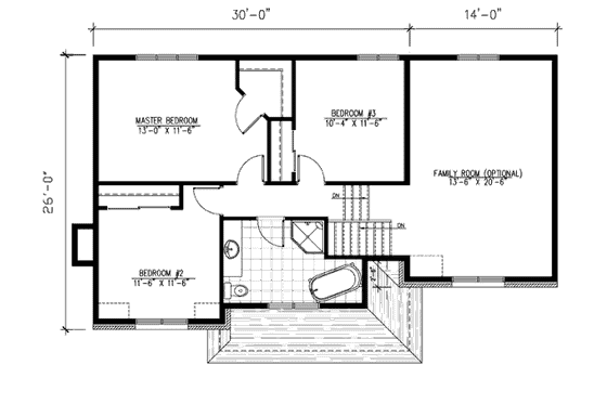 Floor Plan - Upper Floor for European House Plan #138-243 - 3 bed, 1.5 bath