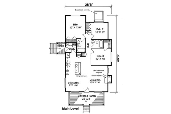 Floor Plan - Main Floor for Cottage House Plan #312-338 - 3 bed, 2 bath