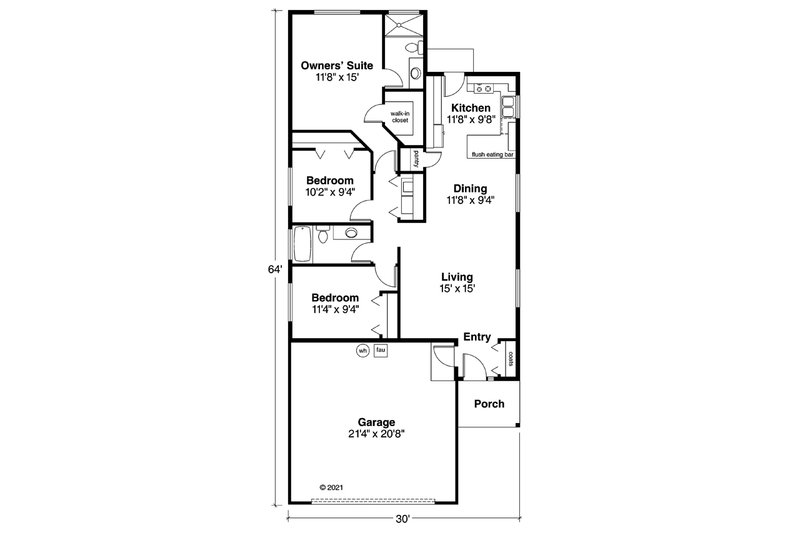 Ranch Style House Plan - 3 Beds 2 Baths 1237 Sq/Ft Plan #124-724 ...