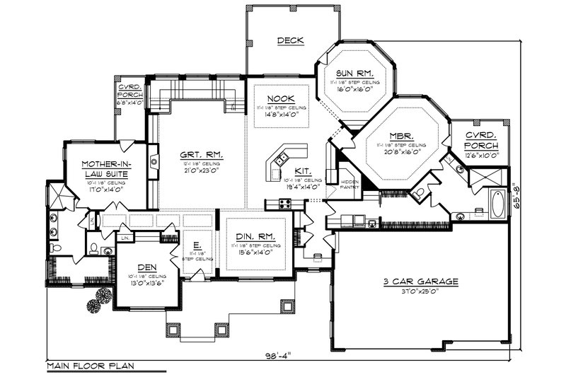 House Design - Floor Plan - Main Floor for Ranch House Plan #70-1232 - 2 bed, 3 bath