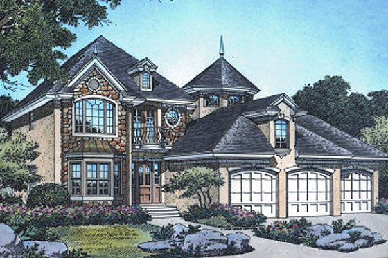 Exterior - Front Elevation for European House Plan #417-266 - 4 bed, 2.5 bath