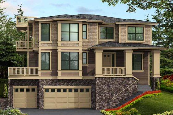 Exterior - Front Elevation 3 for Prairie House Plan #132-471 - 4 bed, 3.5 bath