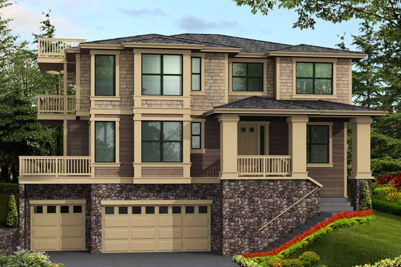 Home Plan - Exterior - Front Elevation 3 for Prairie House Plan #132-471 - 4 bed, 3.5 bath