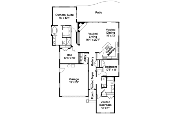 Floor Plan - Main Floor for Mediterranean House Plan #124-606 - 3 bed, 2.5 bath