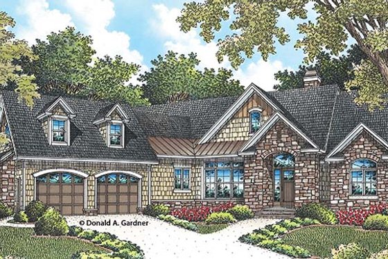Exterior - Front Elevation 3 for European House Plan #929-958 - 4 bed, 3 bath
