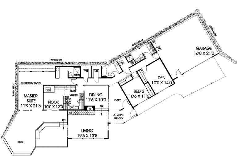 Home Plan - Floor Plan - Main Floor for Contemporary House Plan #60-892 - 2 bed, 3 bath