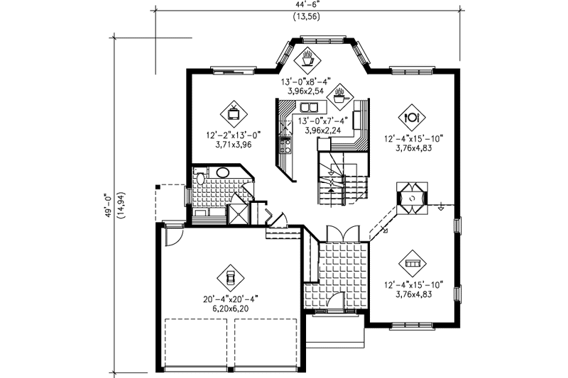 House Plan Design - Floor Plan - Main Floor for Traditional House Plan #25-2194 - 3 bed, 1.5 bath