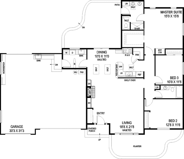 House Plan Design - Craftsman Floor Plan - Main Floor Plan #60-1021