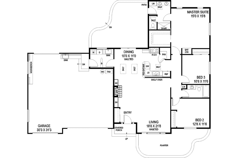 Home Plan - Floor Plan - Main Floor for Craftsman House Plan #60-1021 - 3 bed, 2 bath