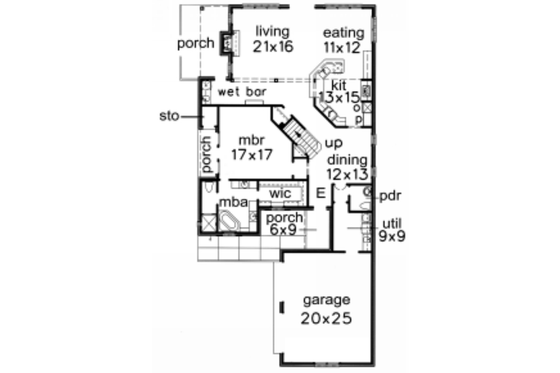 Floor Plan - Main Floor for European House Plan #15-256 - 3 bed, 2.5 bath