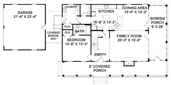House Design - Country Floor Plan - Main Floor Plan #1054-1
