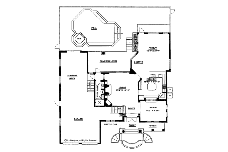 Home Plan - Floor Plan - Main Floor for Mediterranean House Plan #1017-25 - 3 bed, 4 bath
