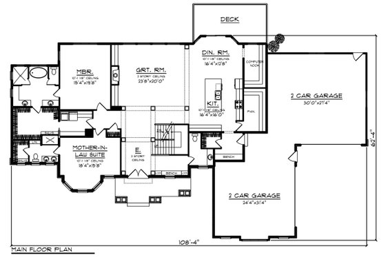 Floor Plan - Main Floor for Craftsman House Plan #70-1295 - 5 bed, 5.5 bath