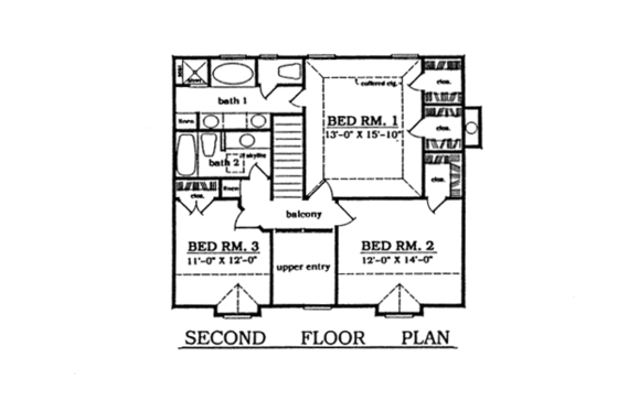 Floor Plan - Upper Floor for Country House Plan #42-134 - 3 bed, 2.5 bath