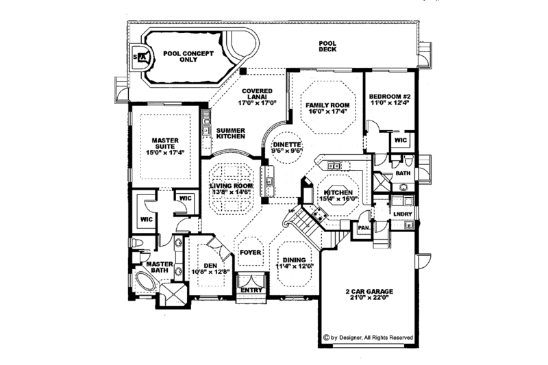 Dream House Plan - Floor Plan - Main Floor for Mediterranean House Plan #1017-27 - 3 bed, 3 bath