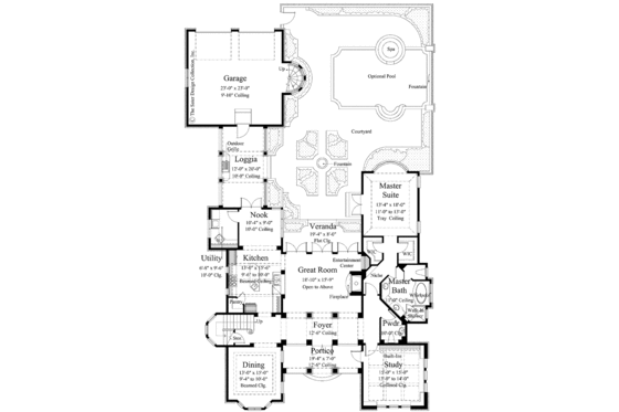 Floor Plan - Main Floor for Mediterranean House Plan #930-280 - 3 bed, 2.5 bath