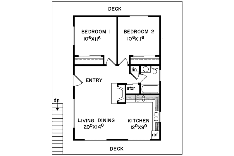 Dream House Plan - Floor Plan - Main Floor for Contemporary House Plan #60-739 - 2 bed, 1 bath