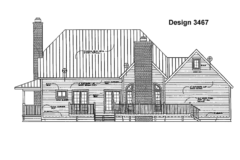 House Blueprint - Exterior - Rear Elevation for Traditional House Plan #72-945 - 3 bed, 2.5 bath