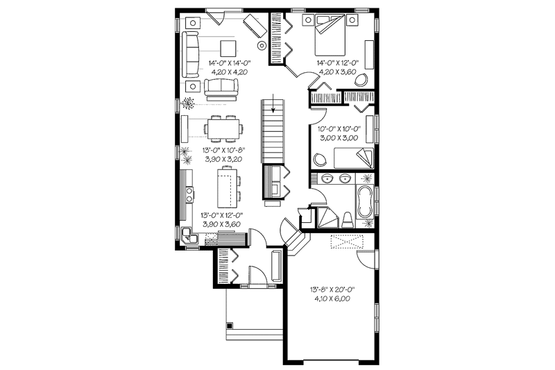 Dream House Plan - Floor Plan - Main Floor for Craftsman House Plan #23-2381 - 2 bed, 1 bath